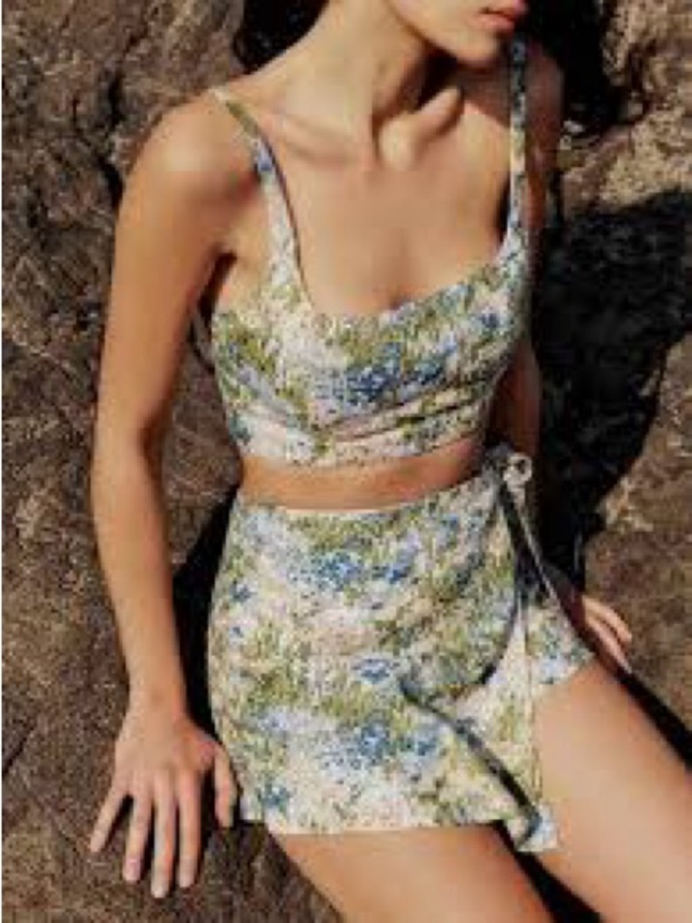Reformation Floral France Linen Crop Top & Wrap Skort